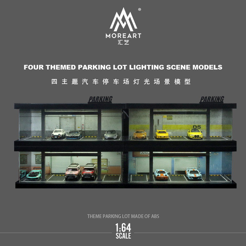 Model Kit Car - 1:64 Dört Temalı Otopark Işıklı Model